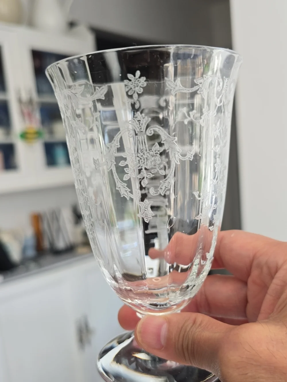 Vintage Fostoria Navarre Set Of 4 Etched Footed Glass Goblets